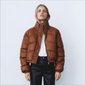 Zara Cropped Brown Puffer Jacket